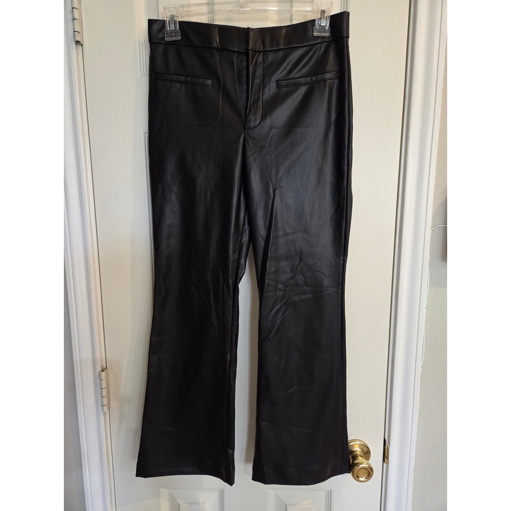 Zara Black Faux Leather High Waisted Straight Leg Pants Womens Size Small